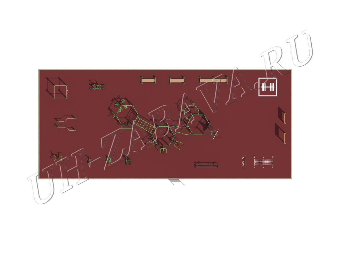 Гимнастическая площадка для занятий воркаутом 27x11,6 м, рис.3 Гимнастическая площадка для занятий воркаутом 27x11,6 м, рис.3